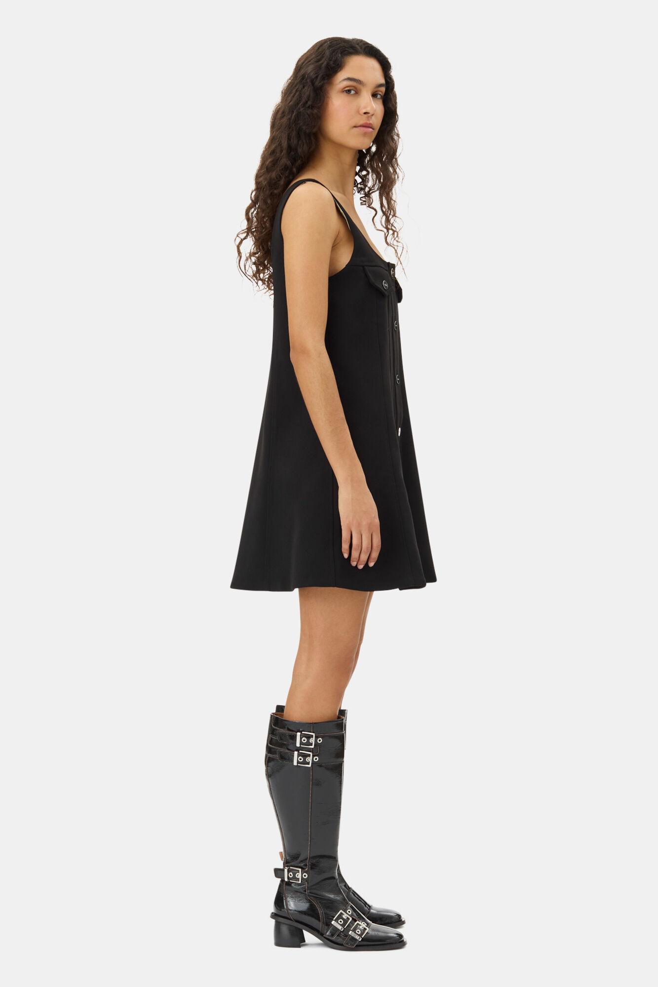 Black Bonded Crepe Mini Dress Product Image