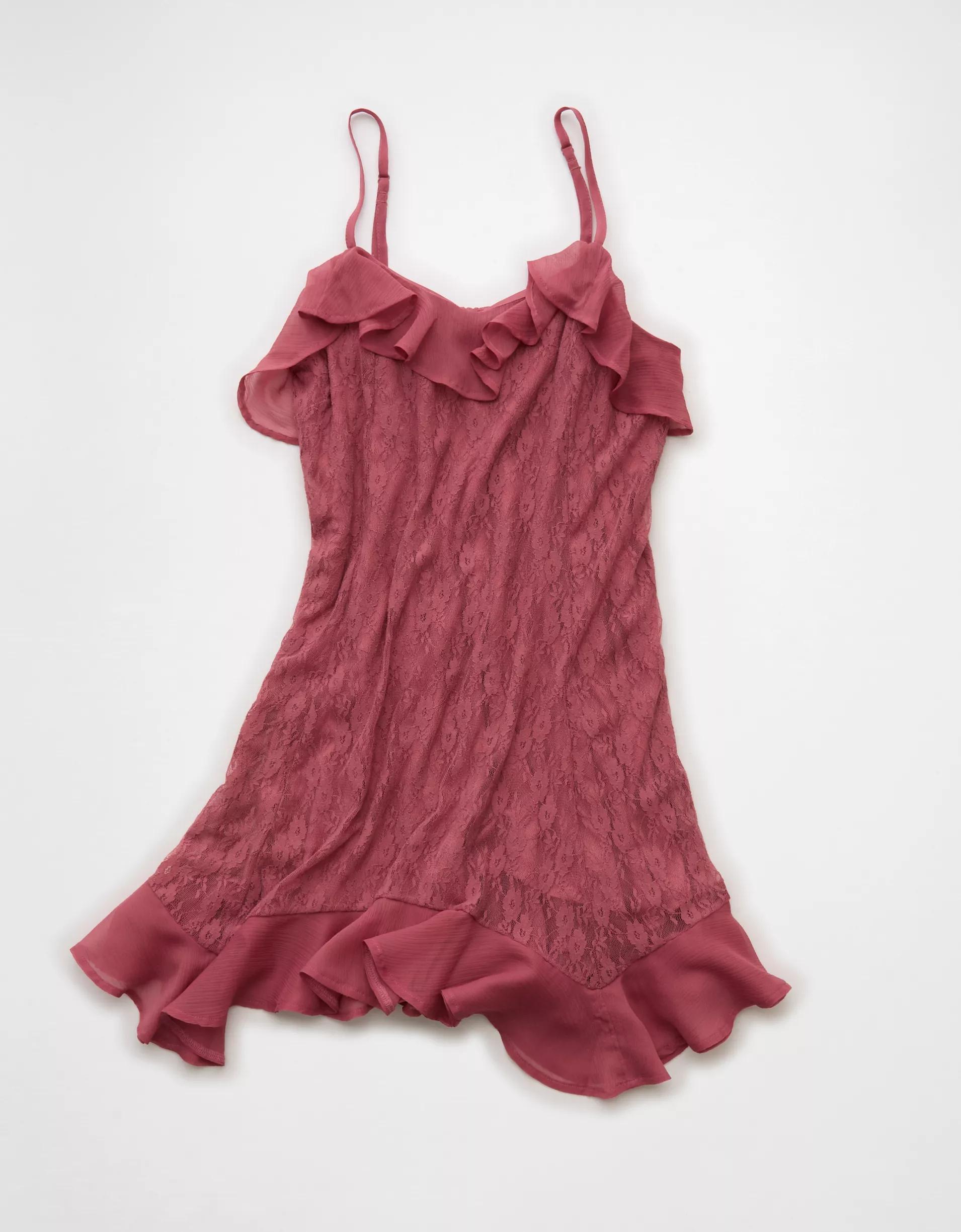 AE Lace Handkerchief Hem Ruffle Mini Dress Product Image