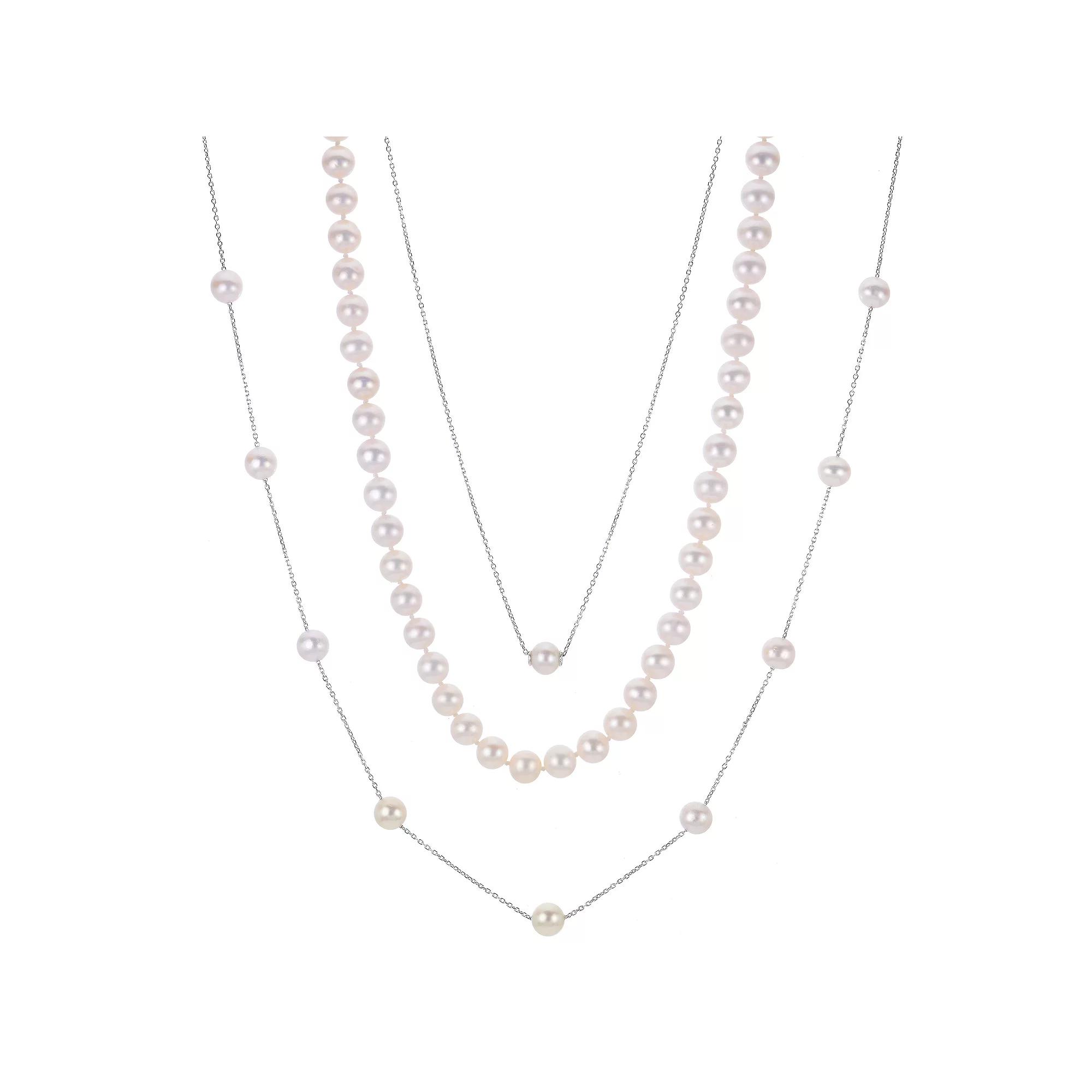 PearLustre by Imperial Sterling Silver Freshwater Cultured Pearl Necklace Trio Set, Womens Product Image