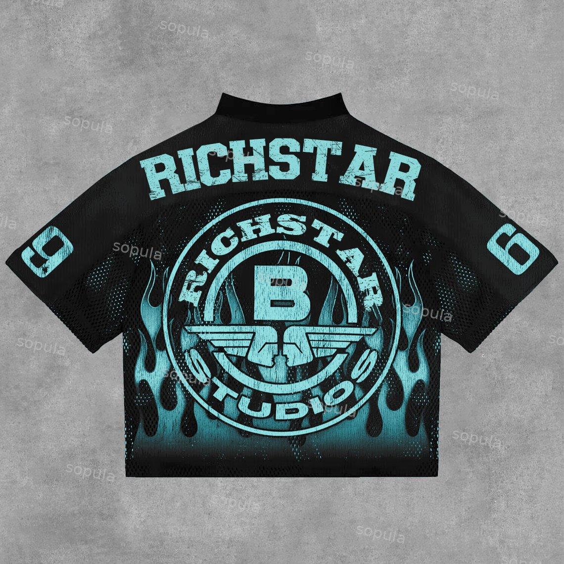 Sopula Vintage Rich Star No 69 Graphics Blokecore Blokette V-Neck T-Shirt Product Image