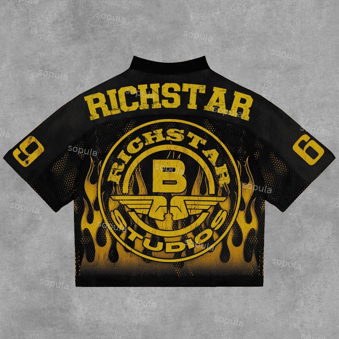 Sopula Vintage Rich Star No 69 Graphics Blokecore Blokette V-Neck T-Shirt Product Image