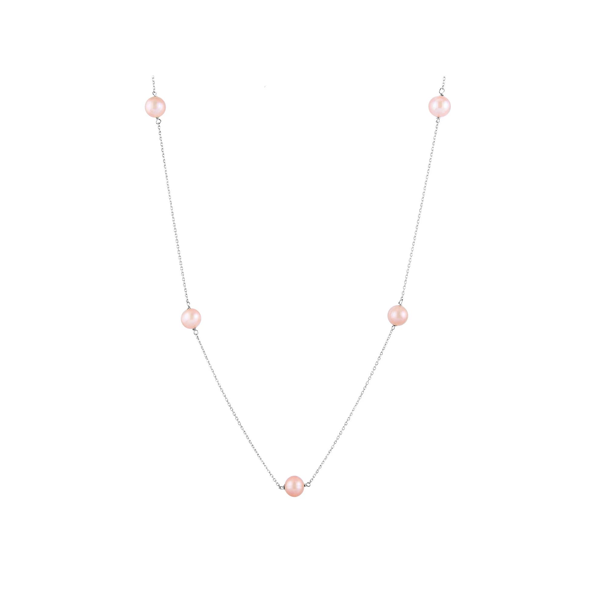 Sterling Silver Freshwater Cultured Pearl Station Necklace, Women's, Size: 18", Pink Product Image