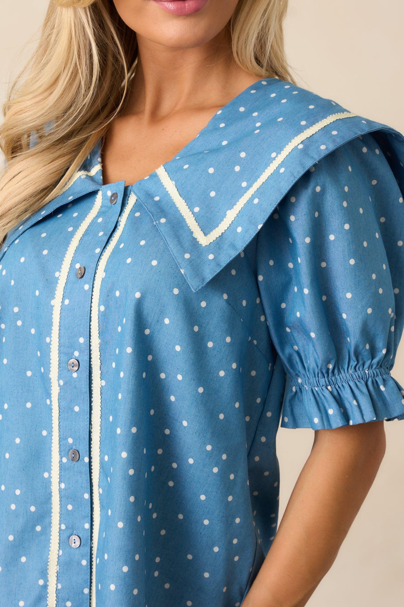 Keep It Classic Blue Chambray Button Front Top Product Image
