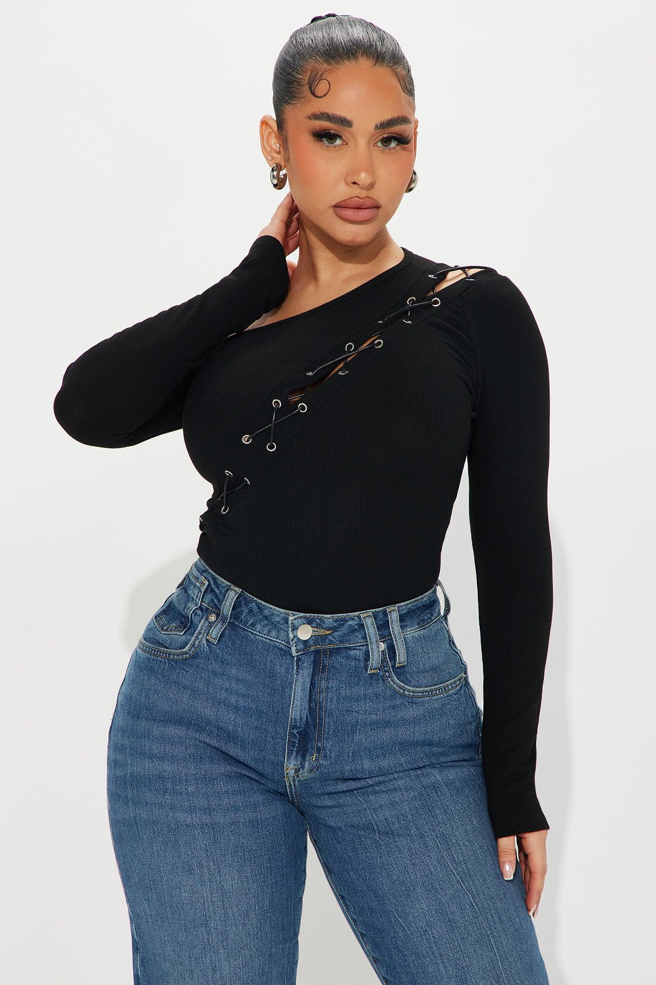 Ava Asymmetrical Lace Up Top - Black Product Image