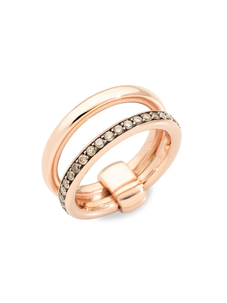 Womens Iconica 18K Rose Gold & Brown Diamond Stack Ring Product Image