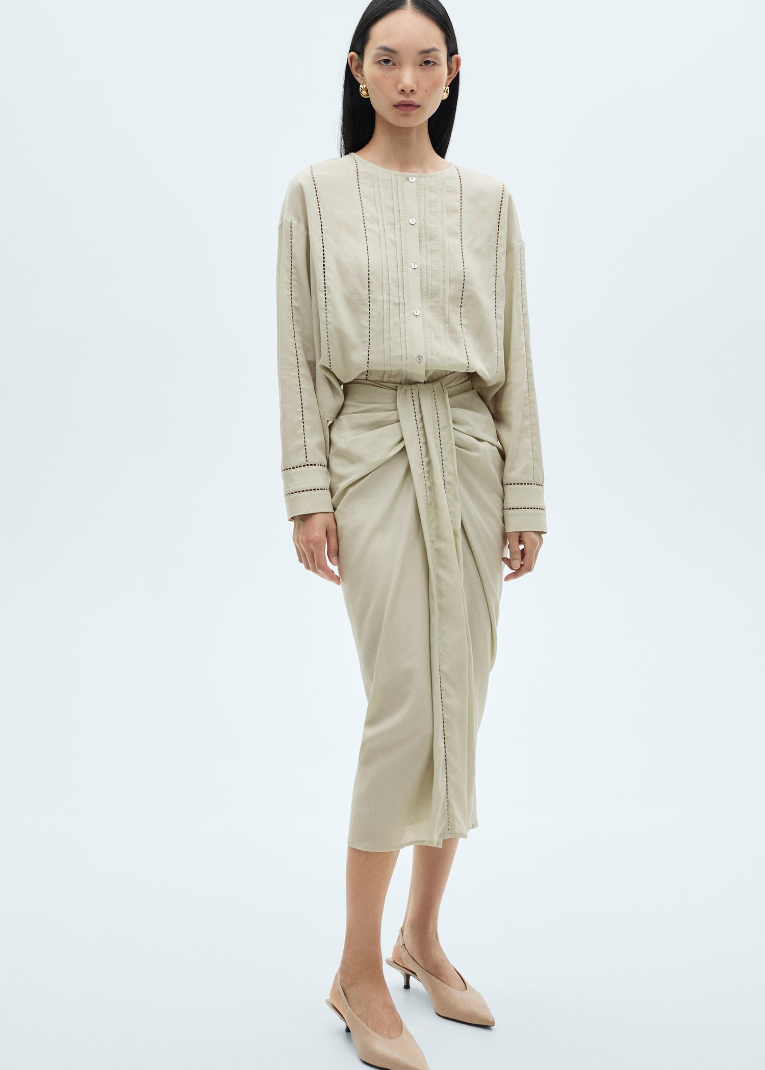Draped midi skirt - Women | MANGO USA Product Image