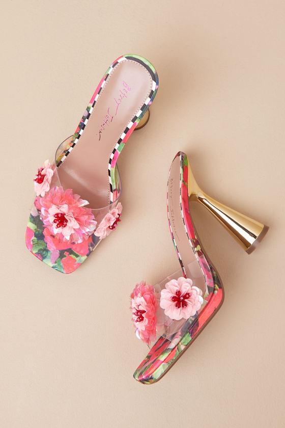 Blondee Red and Green Floral Applique High Heel Sandals Product Image