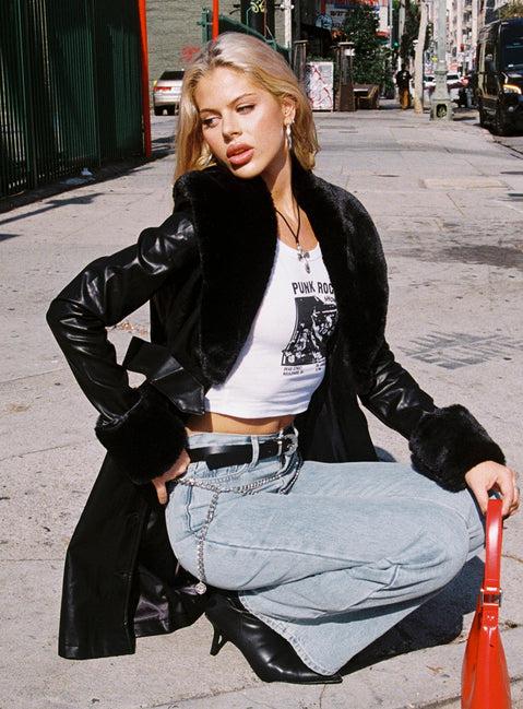 Brooklyn Faux Leather Long Coat Black Product Image