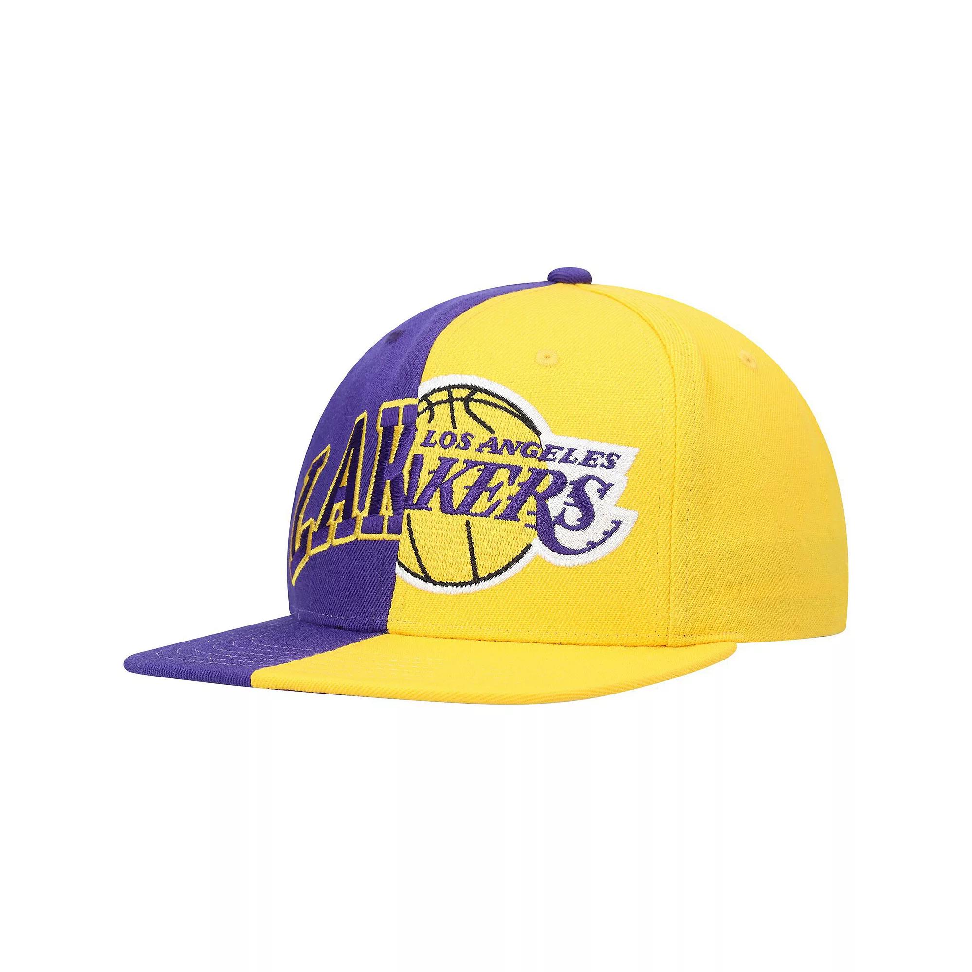 Men's Mitchell & Ness Purple/Gold Los Angeles Lakers Half and Half Snapback Hat Product Image
