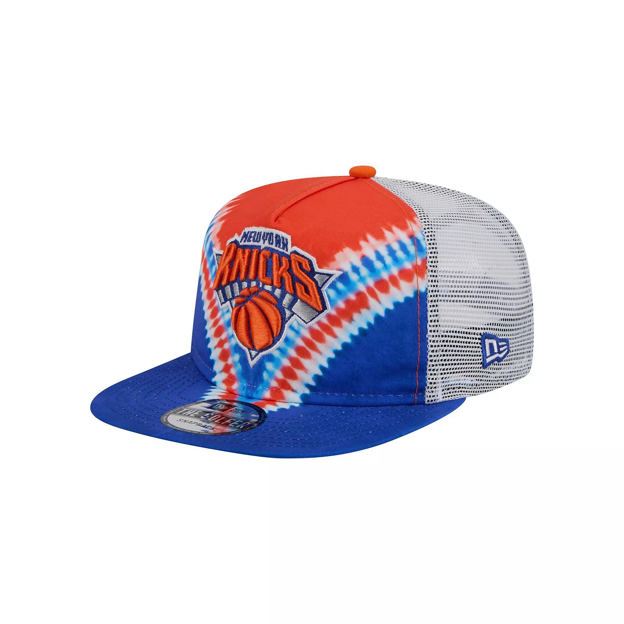 Men's New Era Blue/Orange New York Knicks Throwback Dye Golfer Snapback Hat Product Image