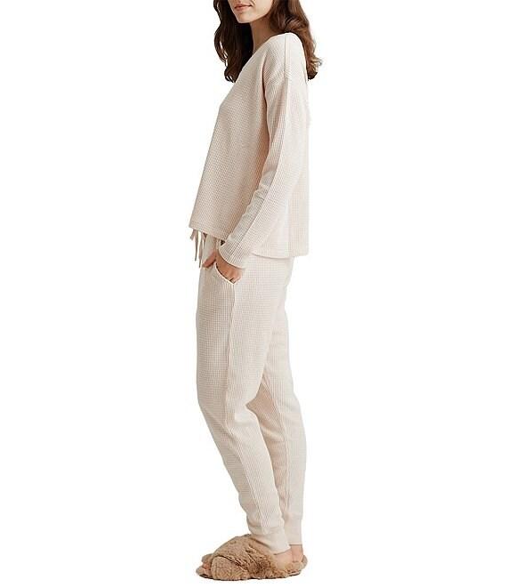Papinelle Waffle Textured Long Sleeve V-Neck Knit Coordinating Lounge Set Product Image
