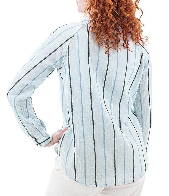 Aventura Kelford Woven Organic Cotton Stripe Print Point Collar Long Raglan Sleeve Popover Top Product Image