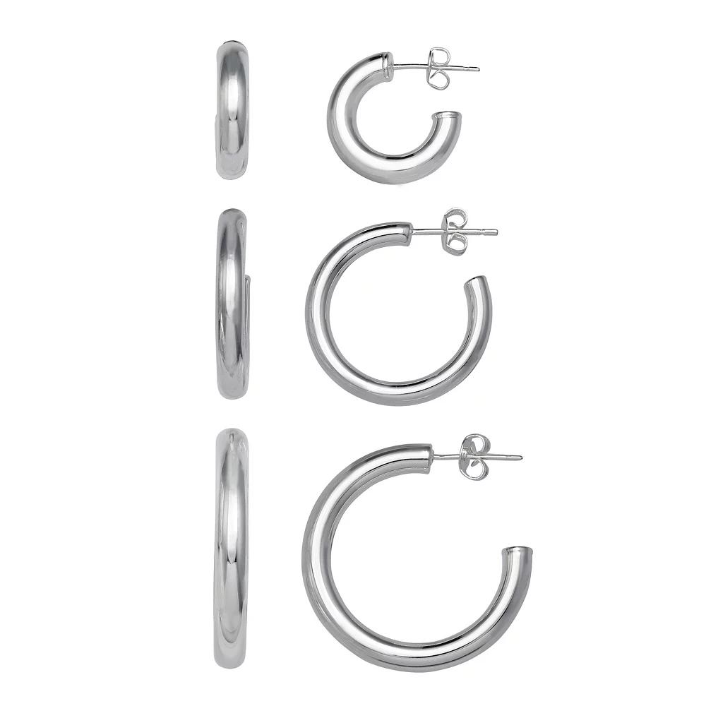 Aurielle 3-Pair Polished Hollow C-Hoop Earring Set, Women's, Silver Tone Product Image