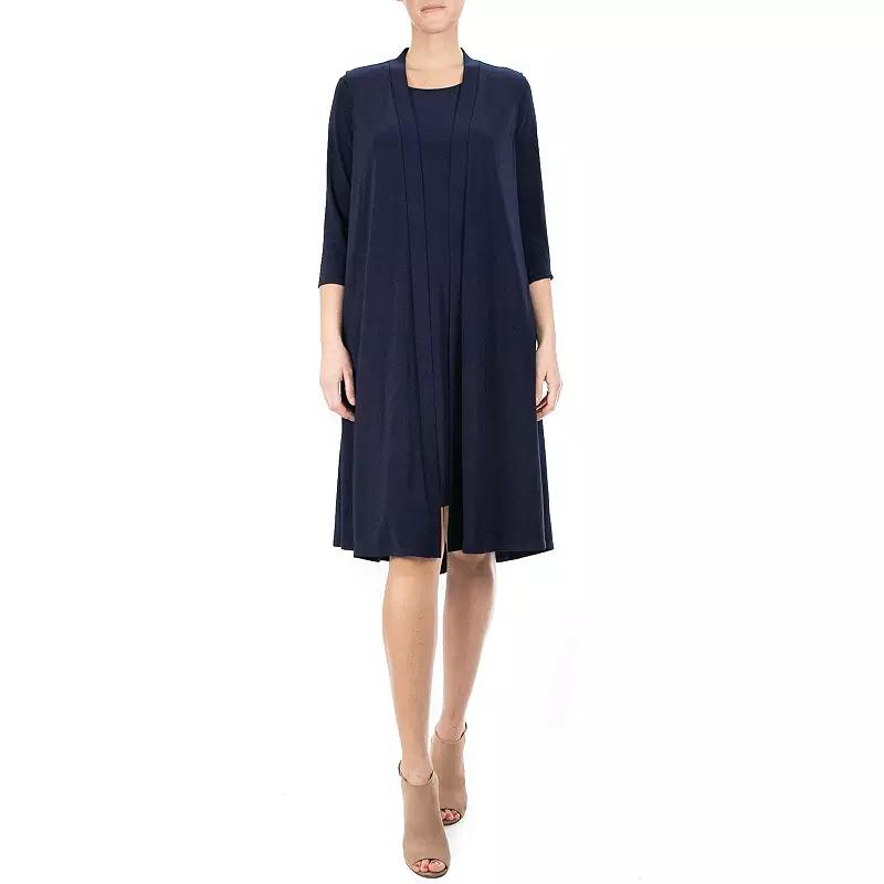Women's Nina Leonard Godet Duster & High-Low Hem Dress Set, Size: Small, Blue Product Image