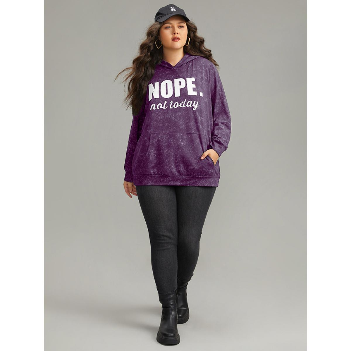 Plus Size Letter Vintage Hooded Pocket Sweatshirt Women DarkGreen Casual Printed Dailywear Sweatshirts BloomChic 28/5X Product Image