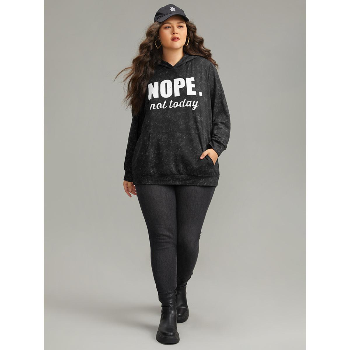 Plus Size Letter Vintage Hooded Pocket Sweatshirt Women Black Casual Printed Dailywear Sweatshirts BloomChic 10/M Product Image