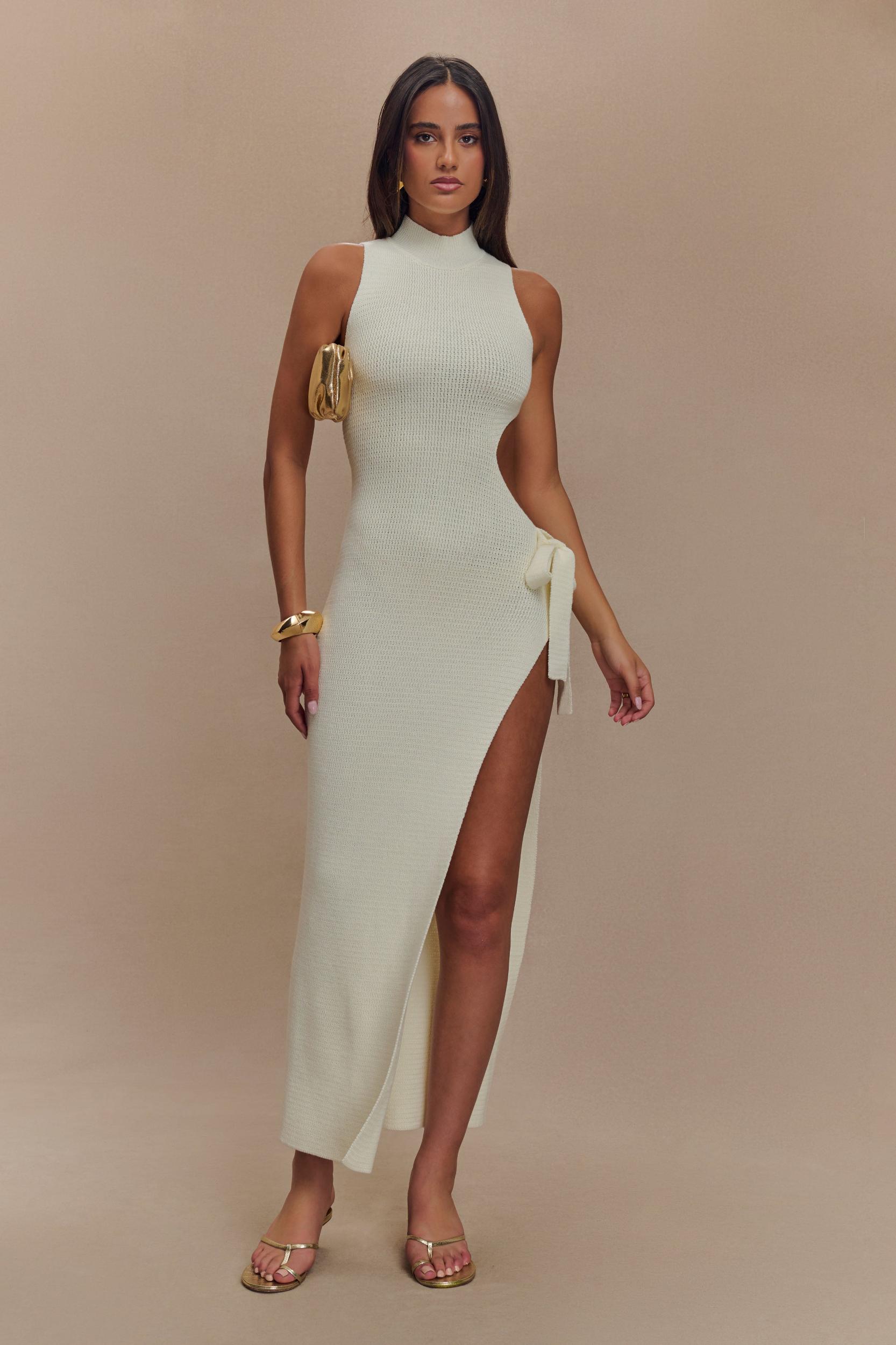 Stephanie Cut Out Knit Maxi Dress - Ivory Product Image