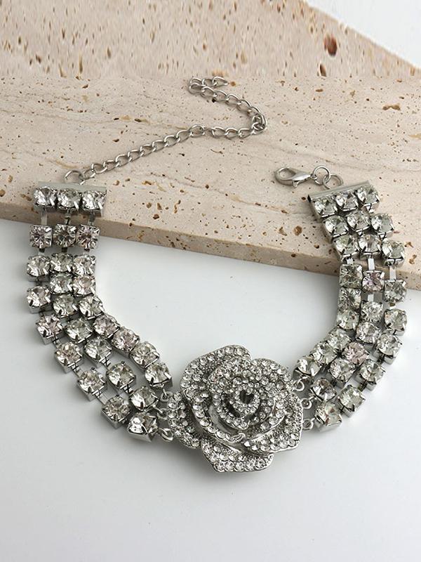 Chains Flower Shape Rhine Stones Necklaces Accessories Product Image