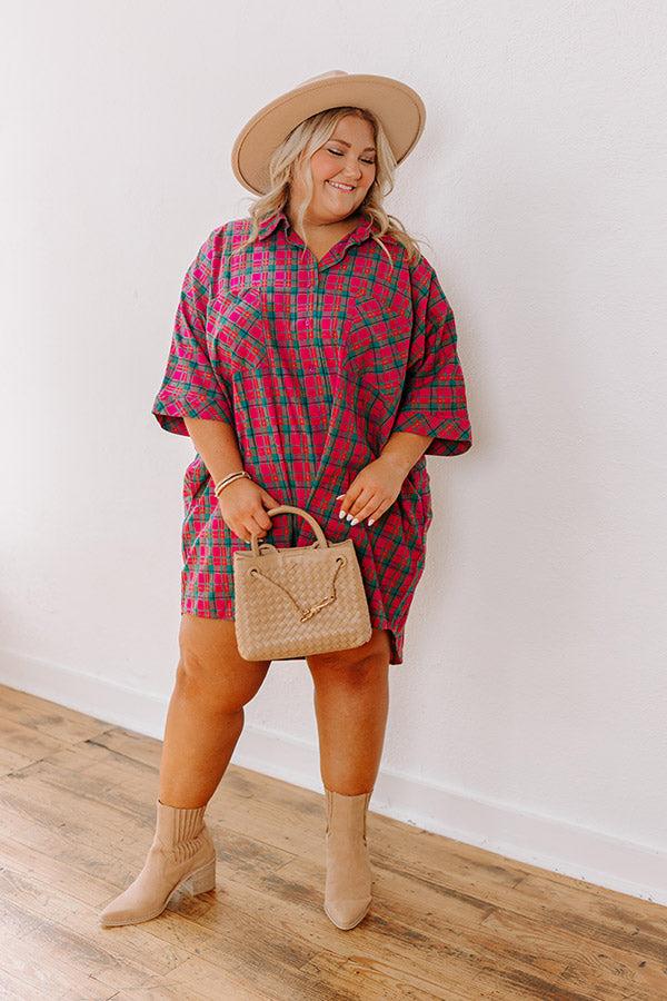 Cider Sippin' Oversized Plaid Mini Dress in Pink Curves Product Image