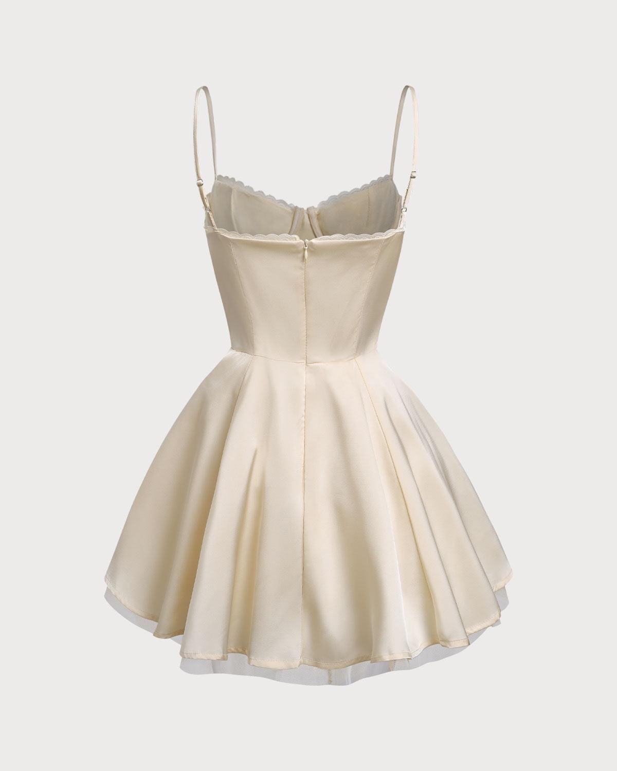Apricot Sweetheart Neck Slip Pleated Mini Dresses Product Image