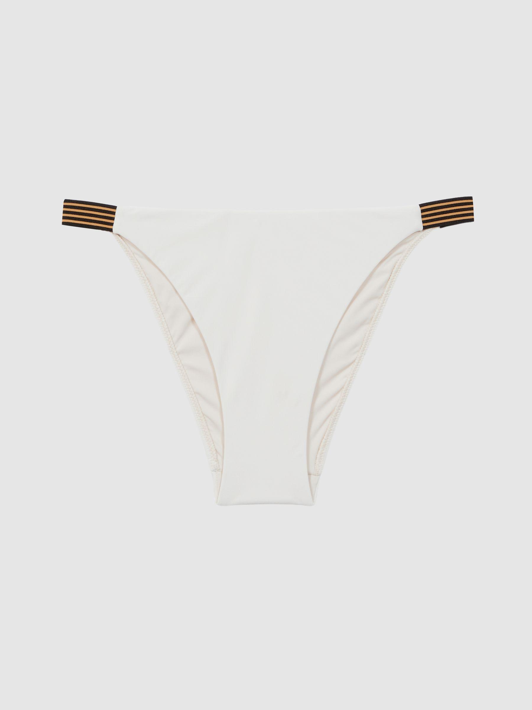 High Cut Striped Bikini Bottoms in White Product Image