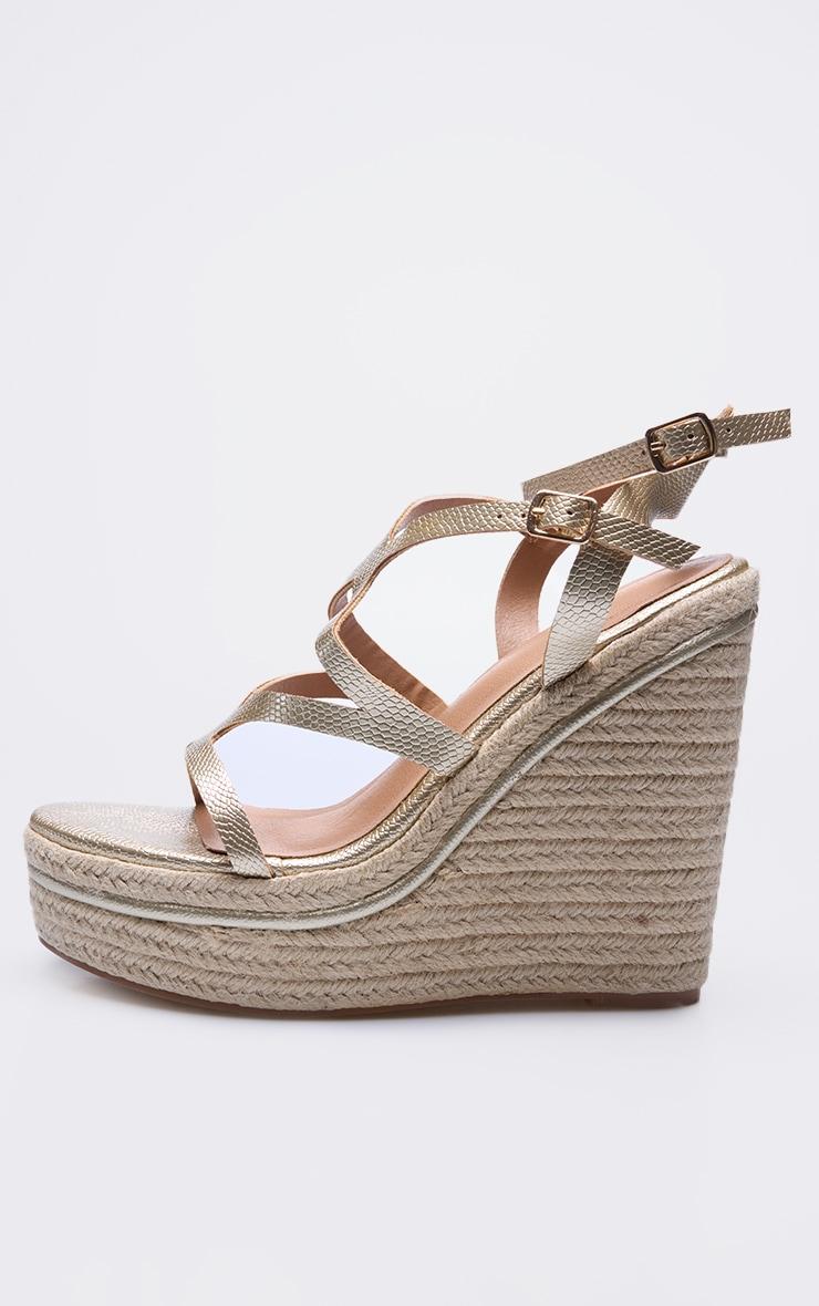 Gold Metallic Snake Strappy Heeled Wedges Product Image