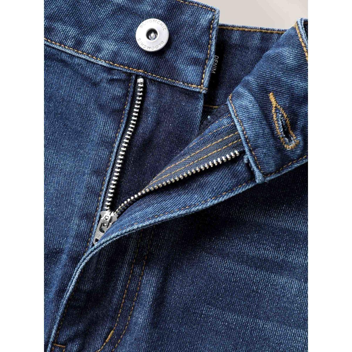 Plus Size A-Line Crisscross Lines Denim Skirt Women Midblue Everyday-Casual No stretch Medium Wash 16/1X Slanted pocket Basics Denim Skirts BloomChic Product Image