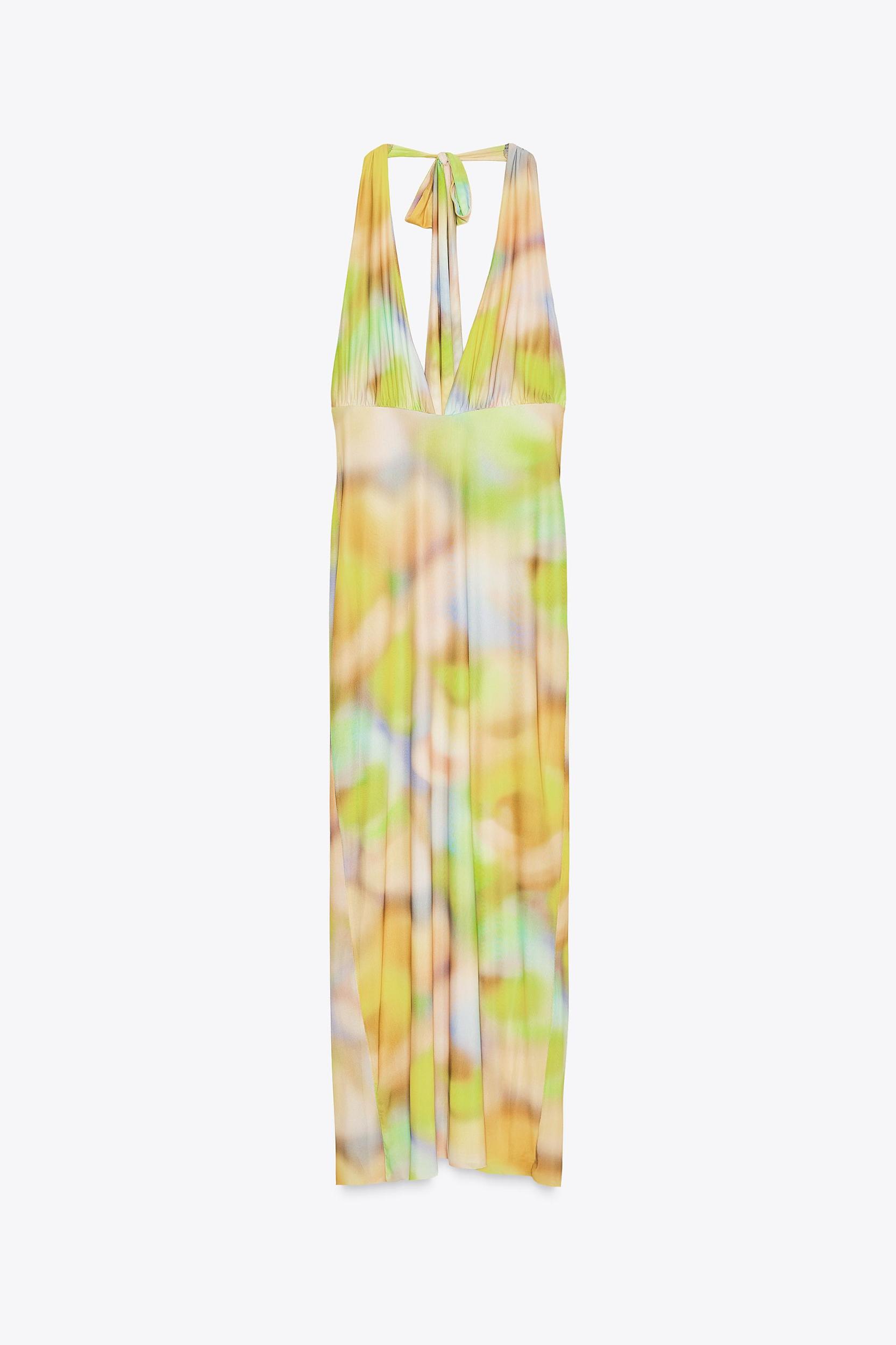 PRINTED TULLE MIDI HALTER DRESS Product Image