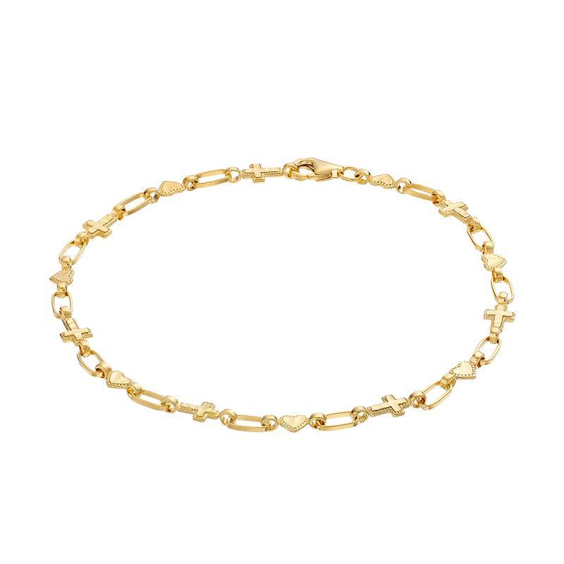 Kristen Kesho Sterling Silver Heart & Cross Link Bracelet, Women's, Size: 7.5" Product Image