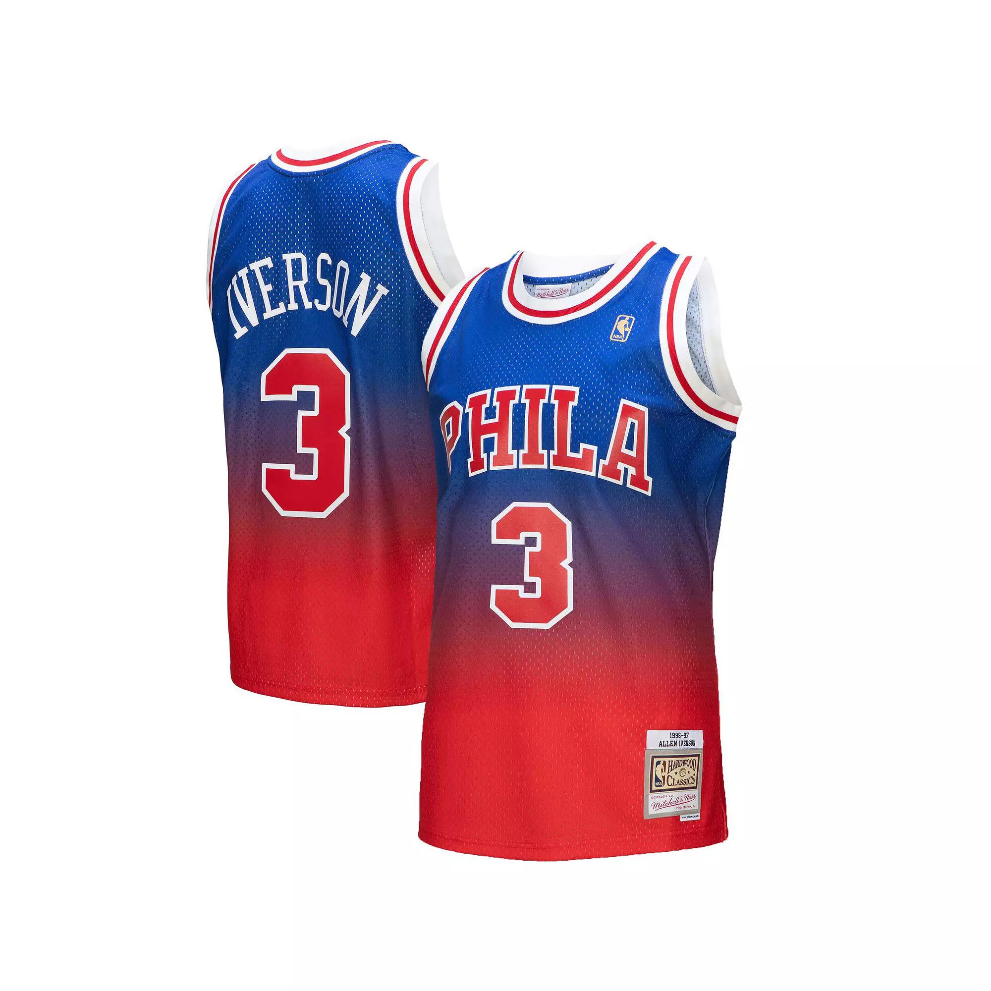 Men's Mitchell & Ness Allen Iverson Red/Royal Philadelphia 76ers 1996/97 Hardwood Classics Fadeaway Swingman Player Jersey, Size: Medium, 76r Red Product Image