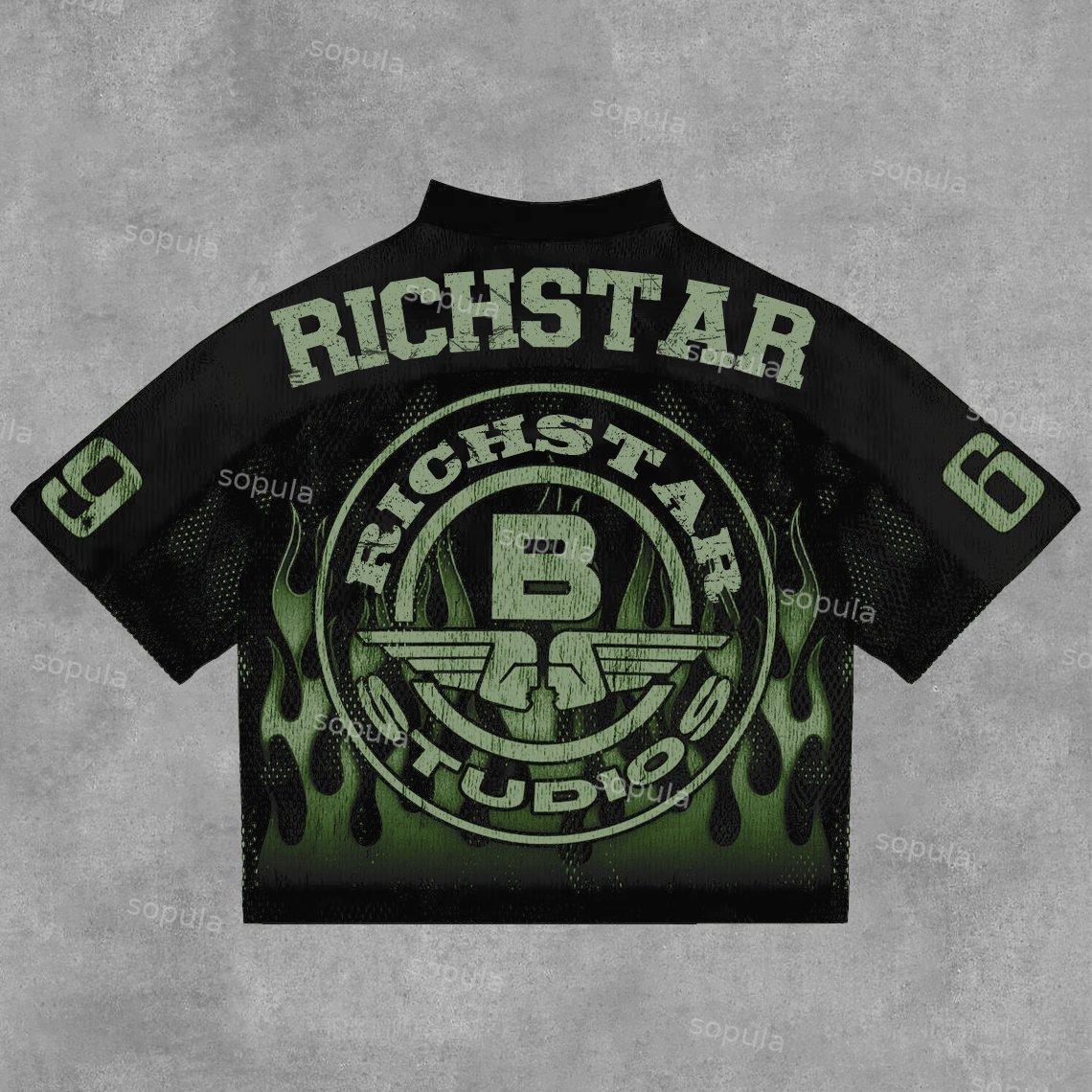 Sopula Vintage Rich Star No 69 Graphics Blokecore Blokette V-Neck T-Shirt Product Image