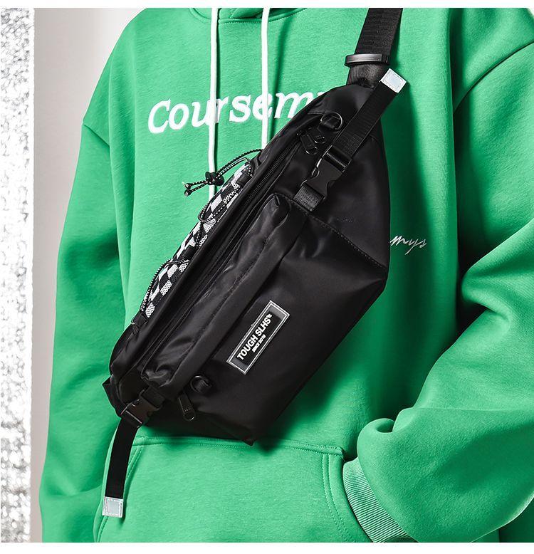 Set: Checkered Panel Drawstring Sling Bag + Bag Charm Product Image