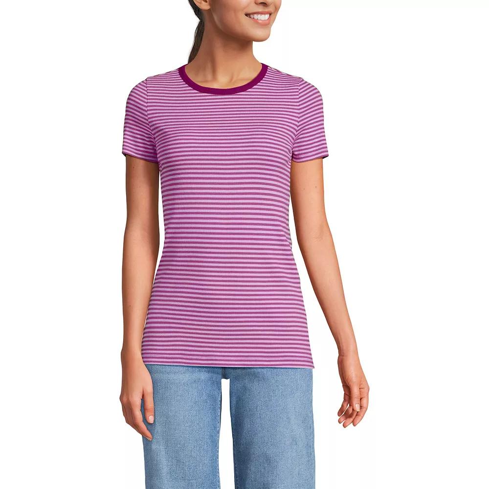 Petite Lands' End Short Sleeve Micro Rib Crewneck T-Shirt, Women's,  Product Image