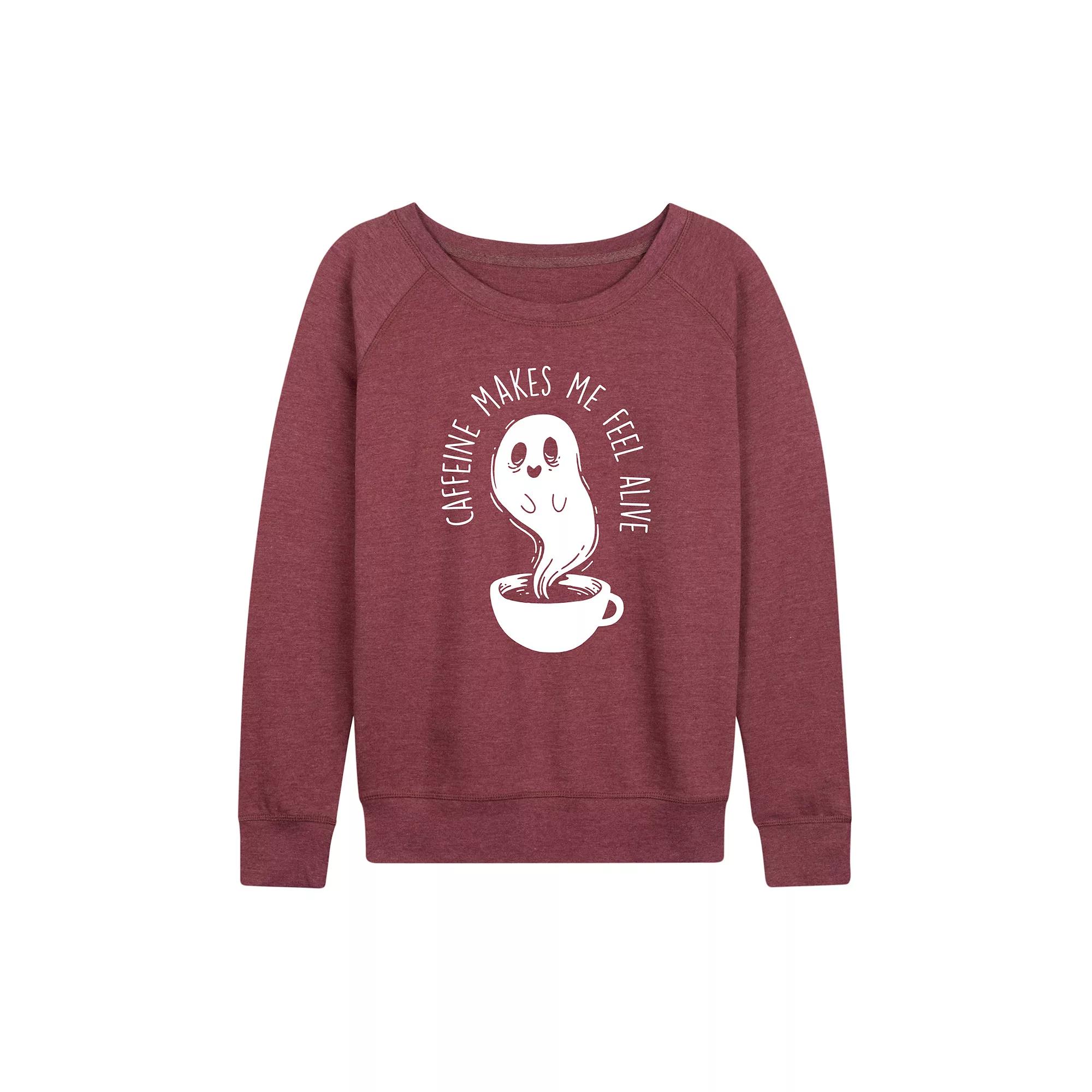 Women's Caffeine Makes Me Feel Alive Ghost French Terry Long Sleeve Tee,  Product Image