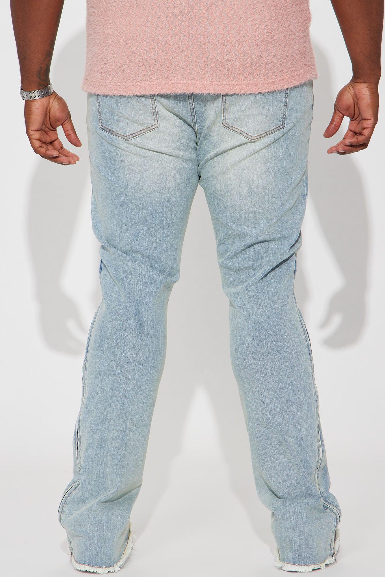 Along Side Zipper Stacked Skinny Flare Jeans - Light Blue Wash Product Image