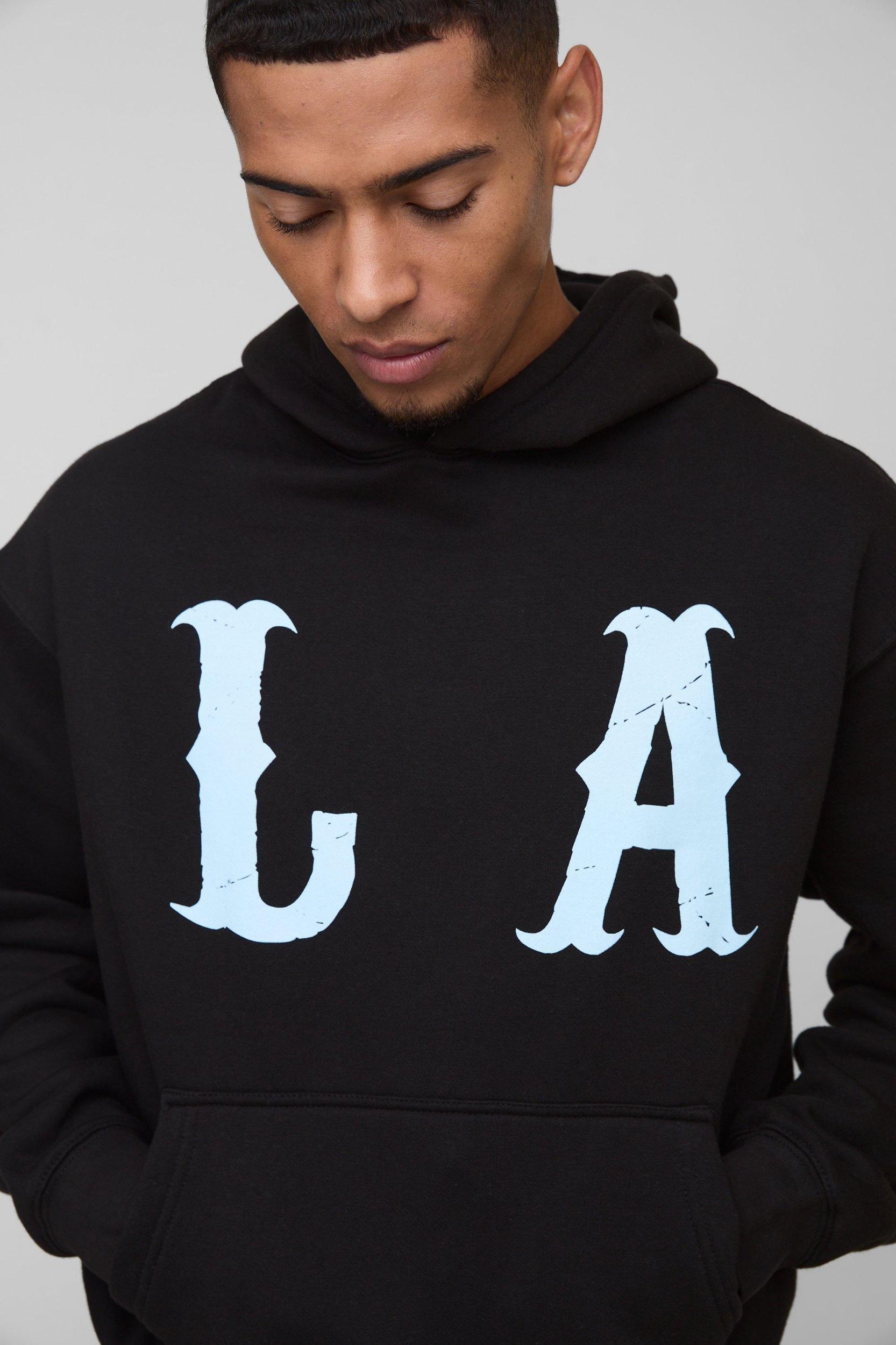 Oversized Boxy Western LA Graphic Hoodie | boohooMAN USA Product Image