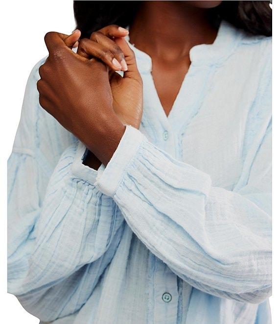 Free People We The Free Valley Double Cloth Banded V-Neck Long Sleeve Button Front Shirt Product Image