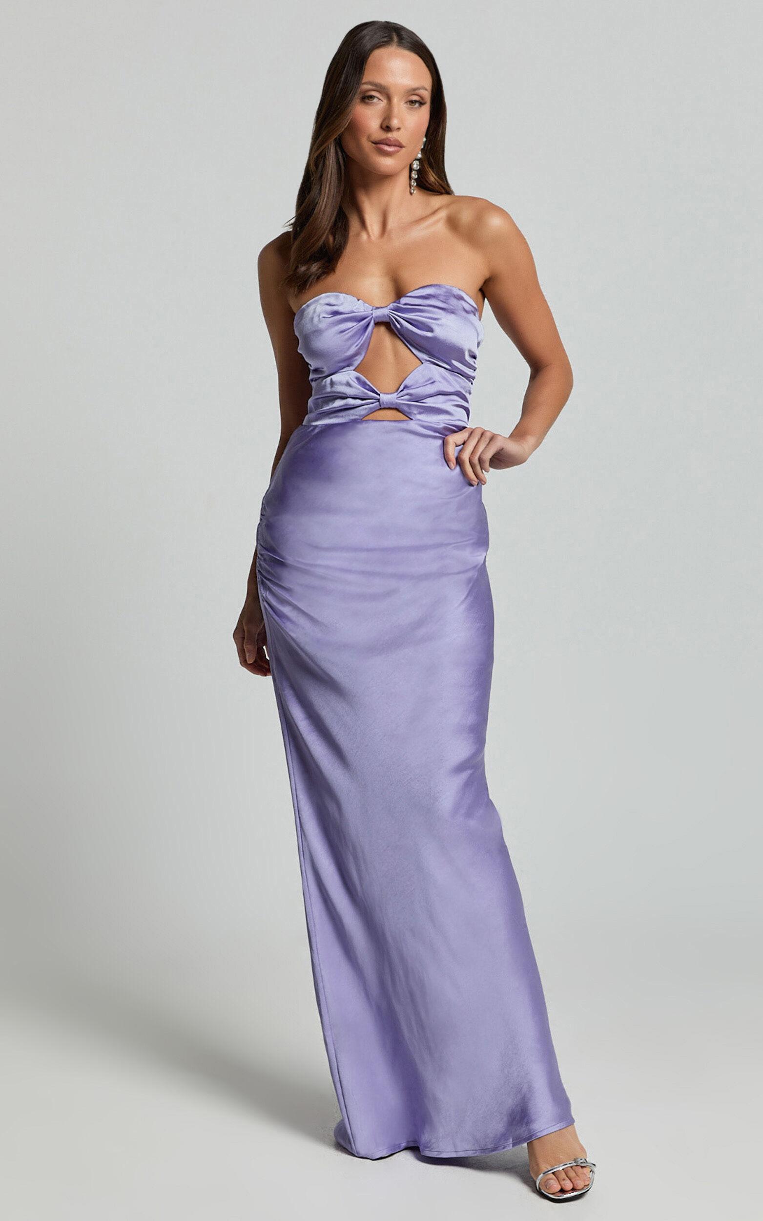 Oliver Maxi Dress - Satin Strapless Cut Out Dress in Lilac Product Image