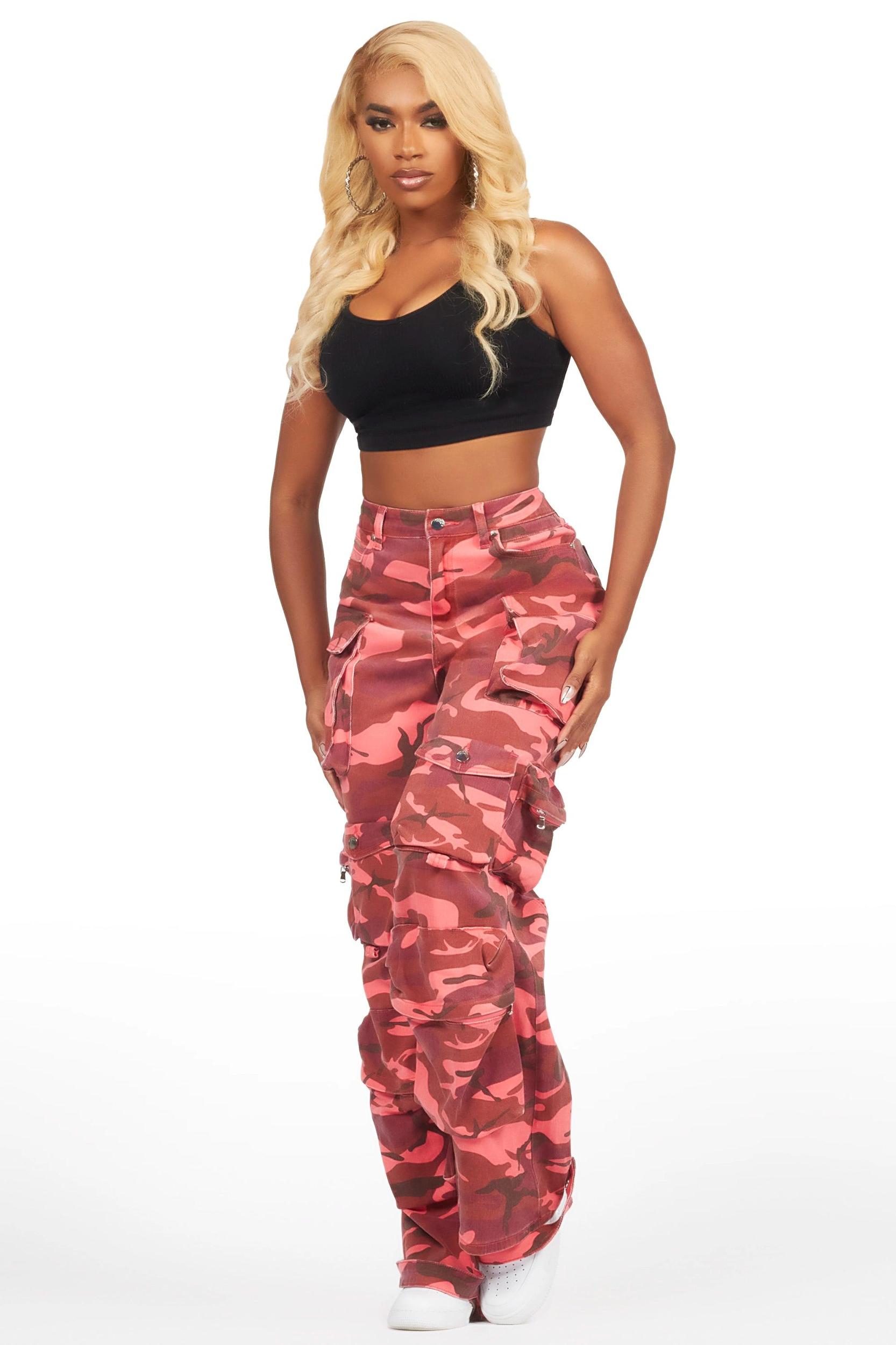 Nakia Pink Camo Cargo Wide Leg Jean Female Product Image