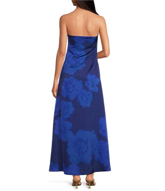Belle by Badgley Mischka Peyton Strapless Sleeveless Sweatheart Neckline Floral Placement Print Dress Product Image