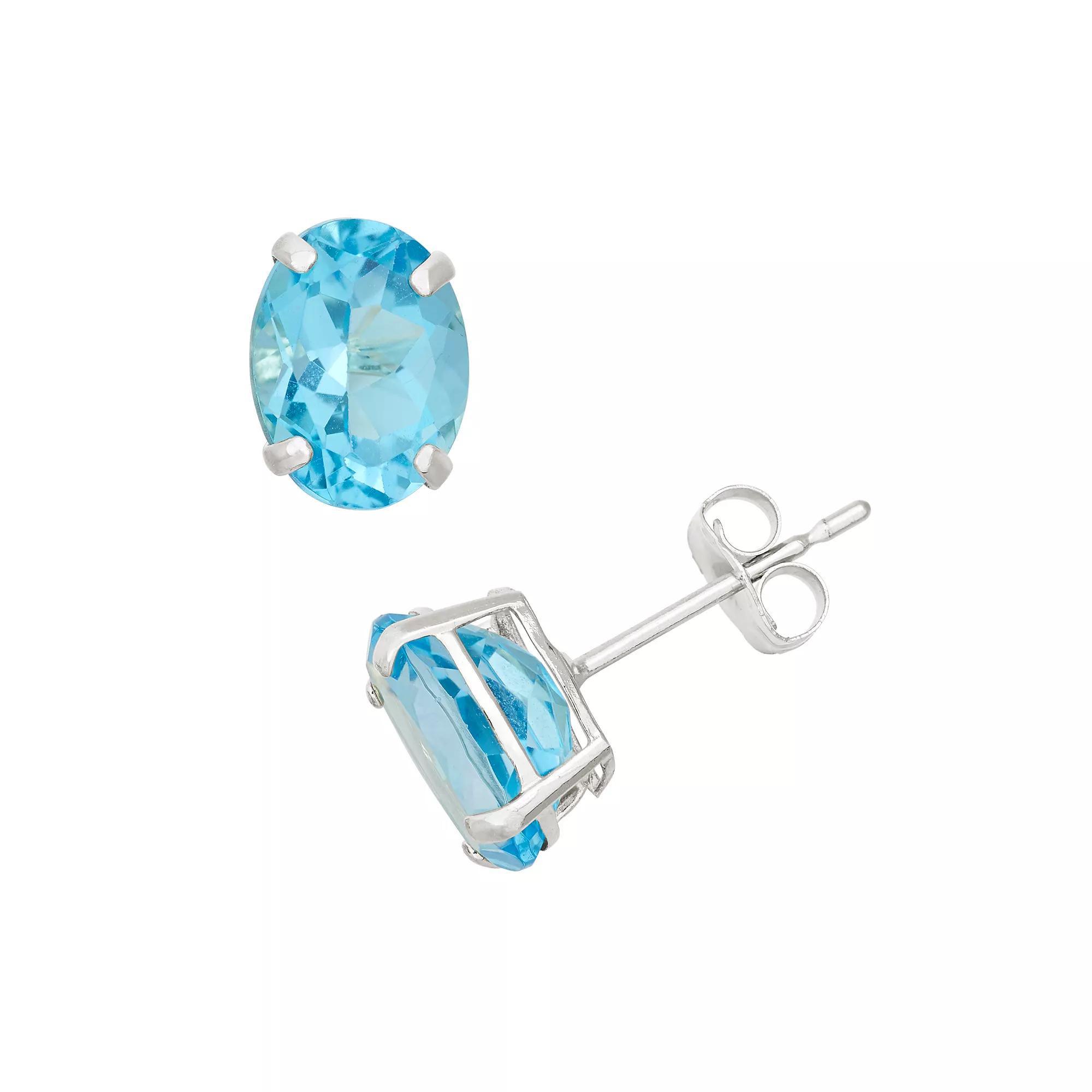 Designs by Gioelli Swiss Blue Topaz 10k White Gold Oval Stud Earrings, Women's Product Image
