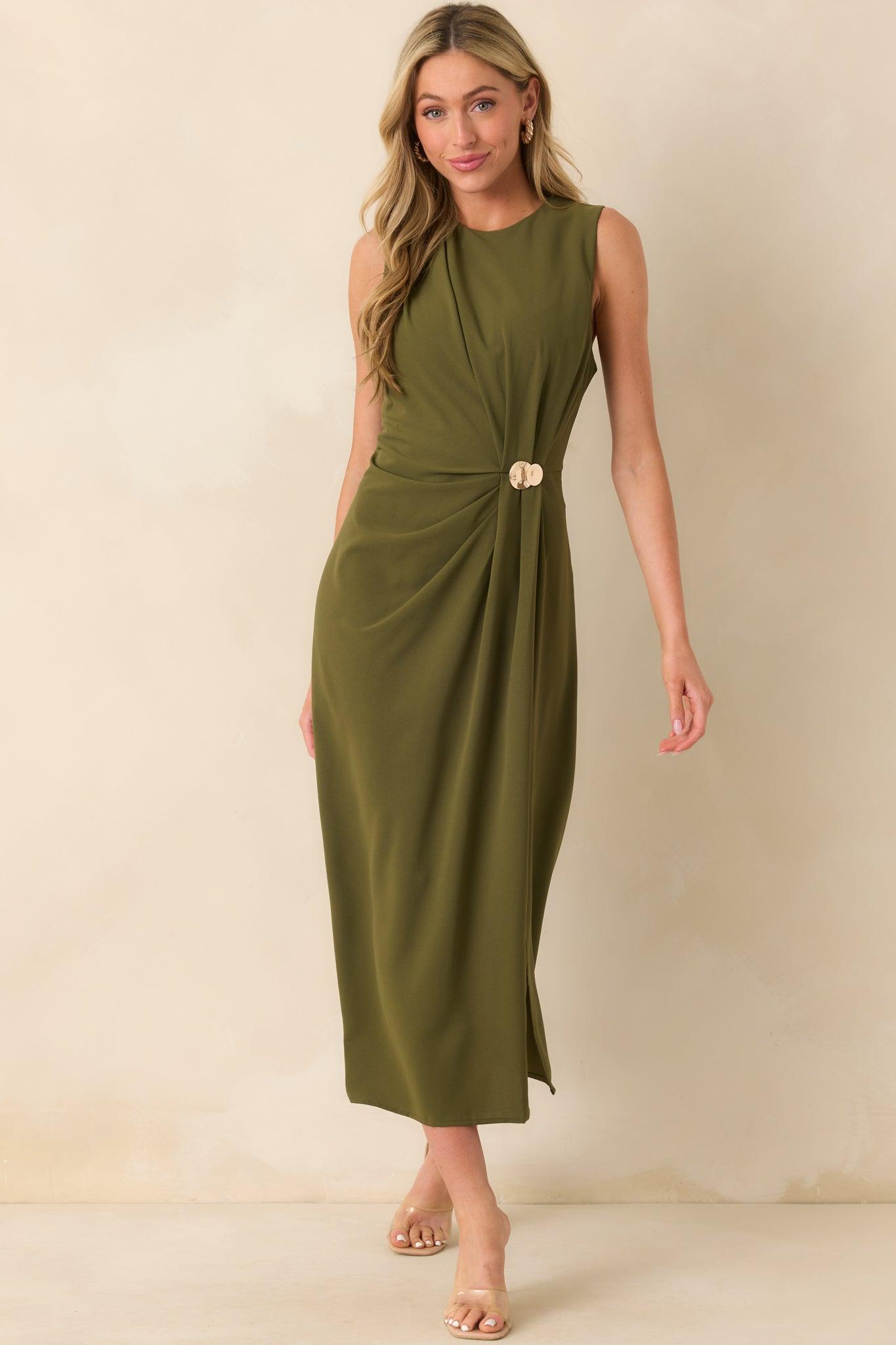 Move With Purpose Olive Green Ruched Maxi Dress Product Image