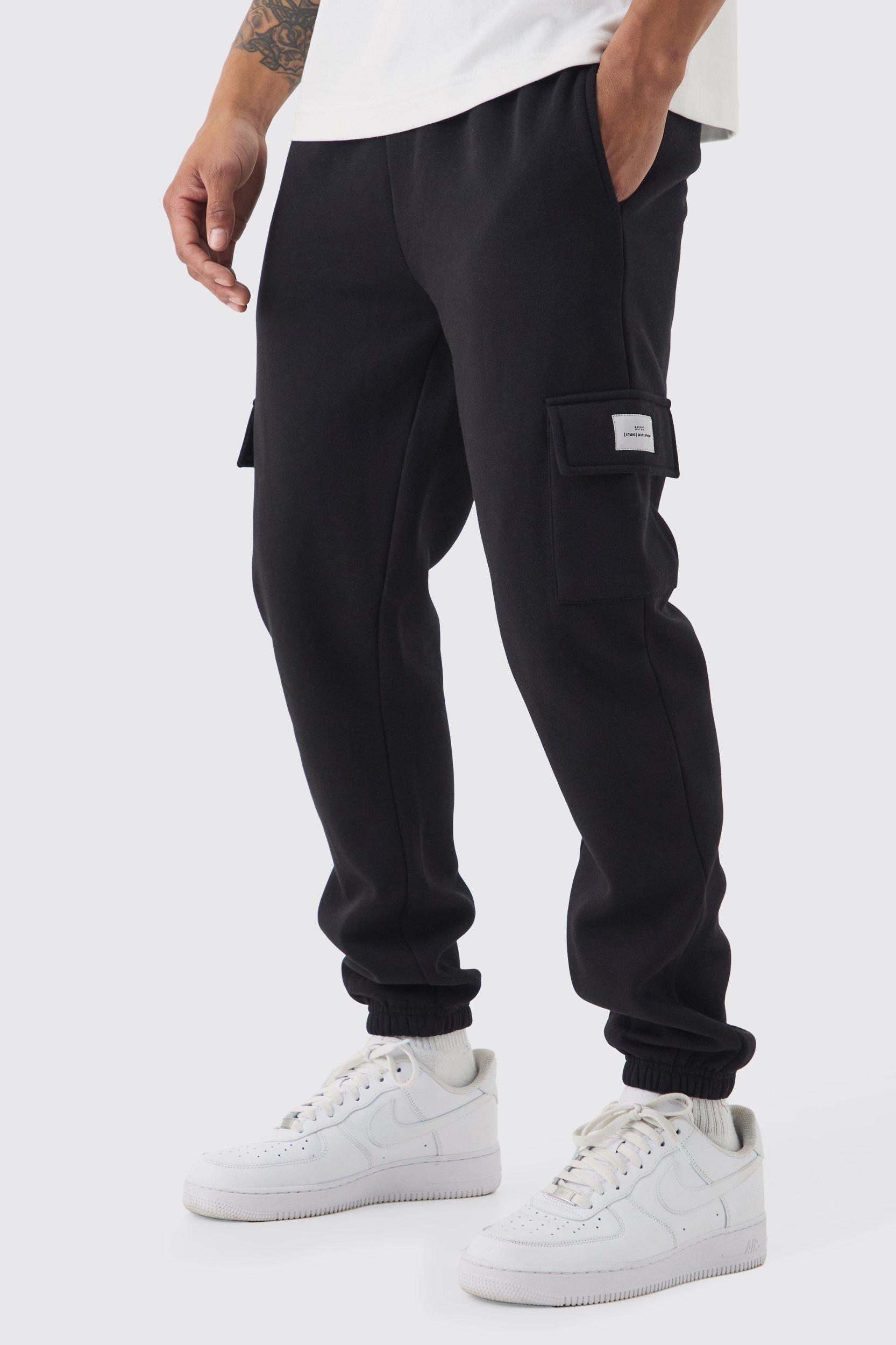 Slim Fit Woven Tab Basic Cargo Sweatpants | boohooMAN USA Product Image