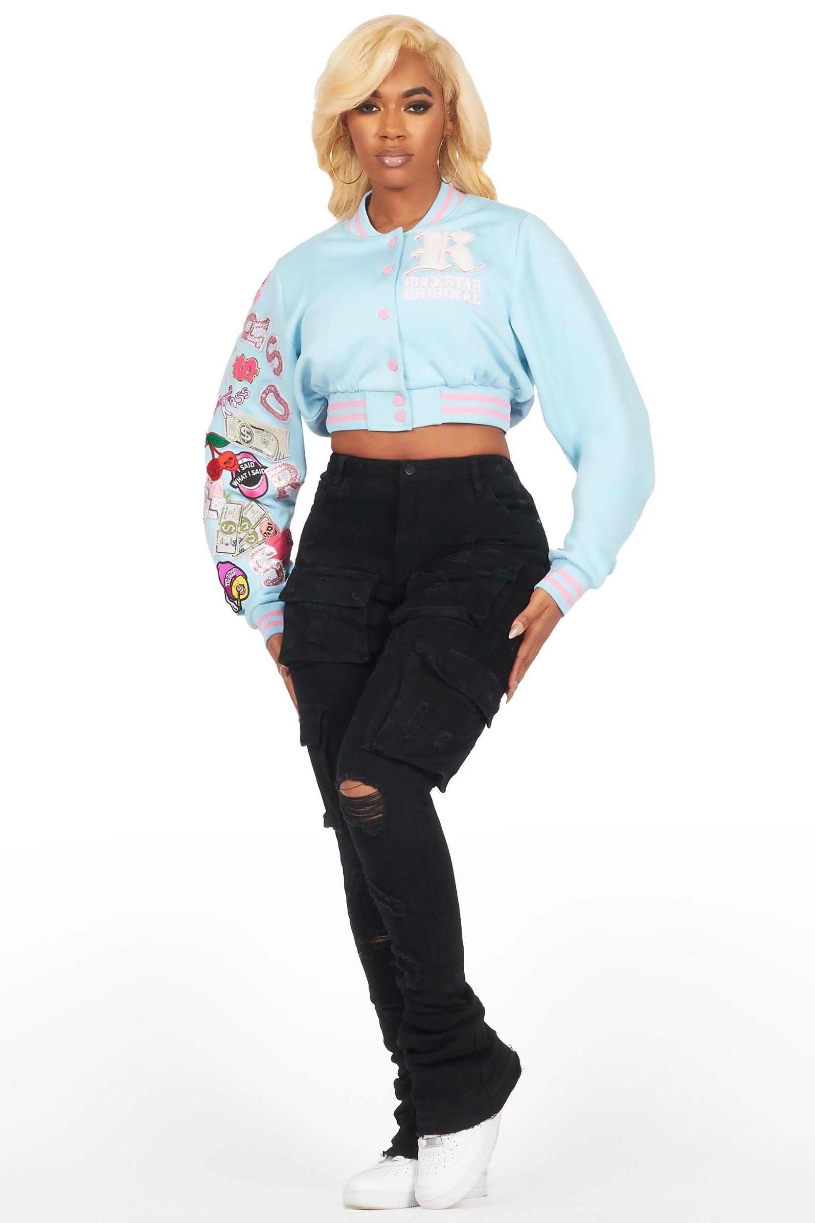 Jakaira Blue Crop Varsity Jacket Female Product Image