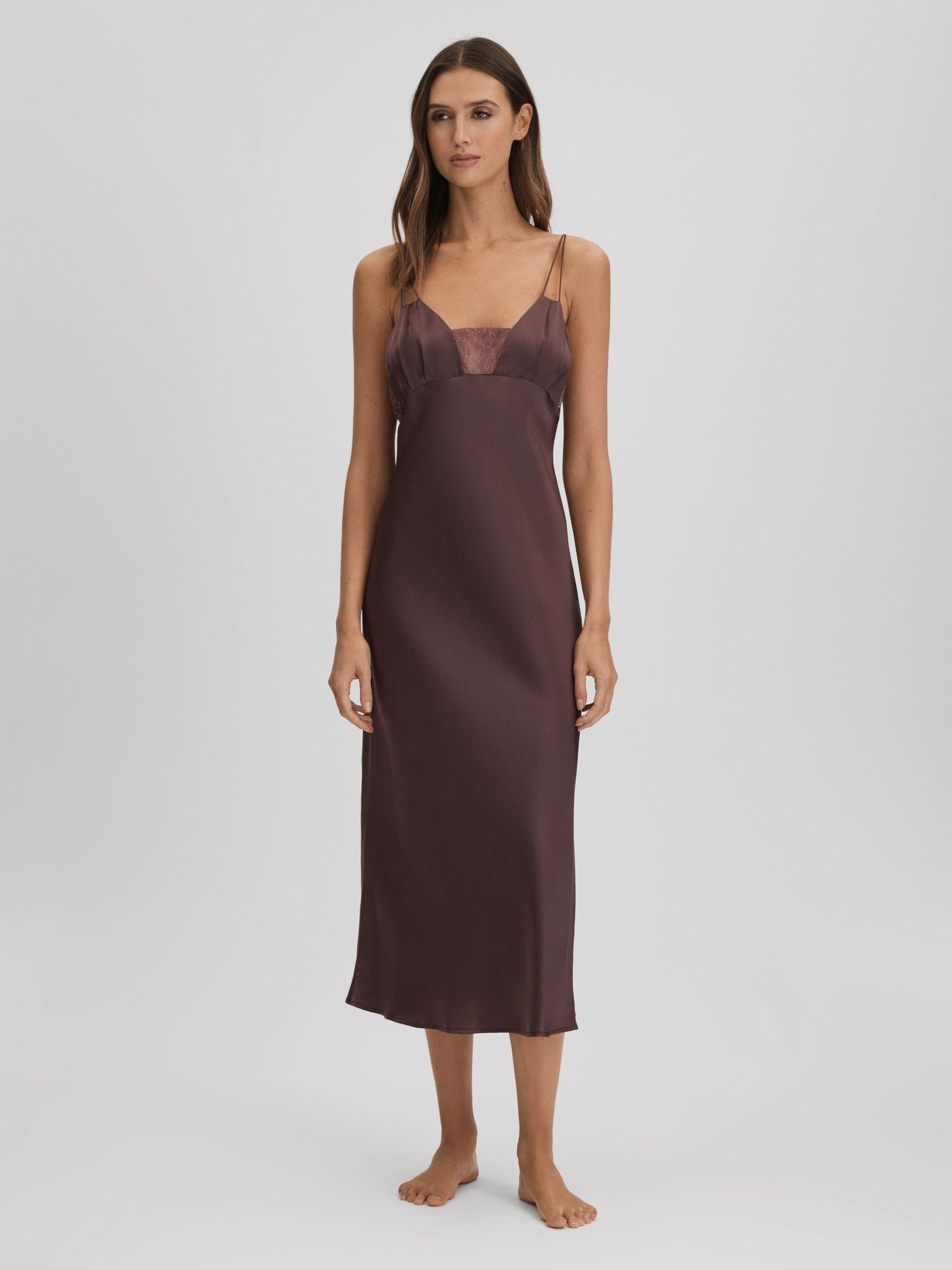 Maison Essentiele Silk Nightdress in Chocolate Product Image