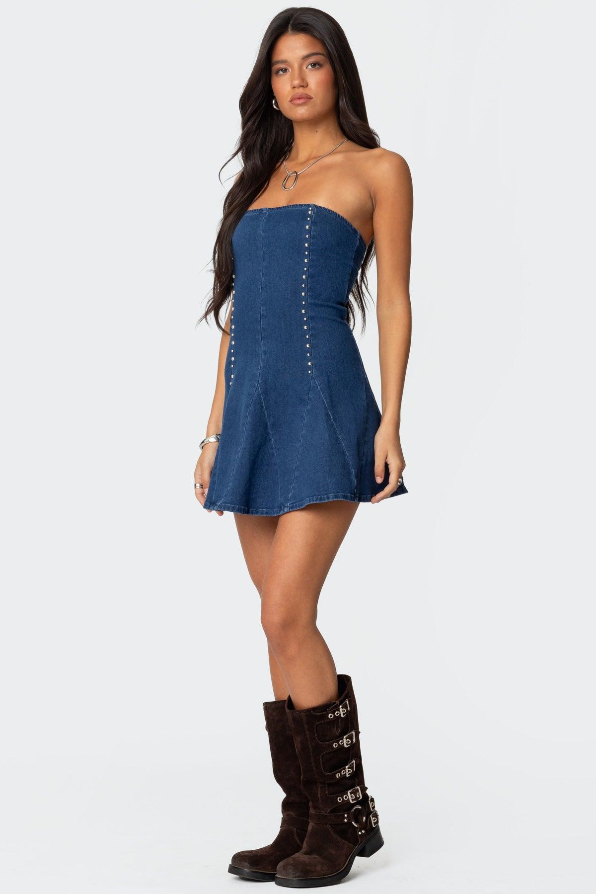 Fara Strapless Denim Mini Dress Product Image