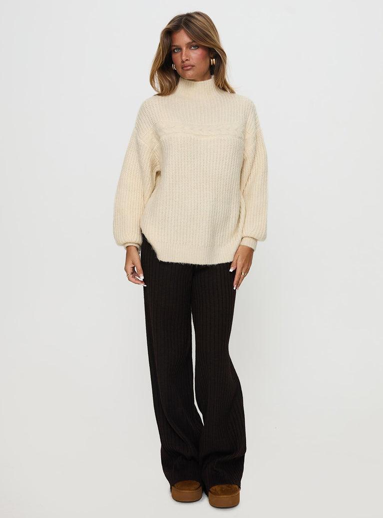 Wistfully Funnel Neck Knit Sweater Cream Product Image