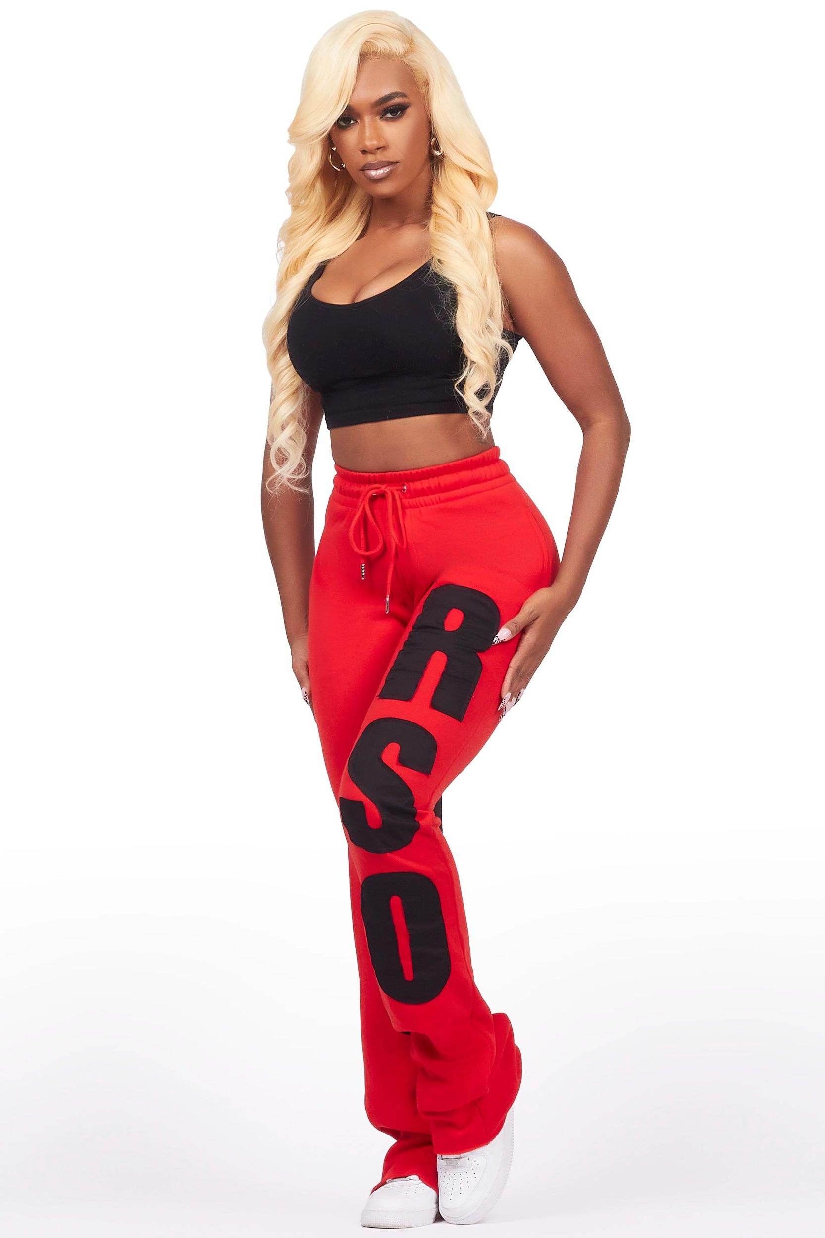 Juatica Red Baggy Stacked Track Pant Female Product Image