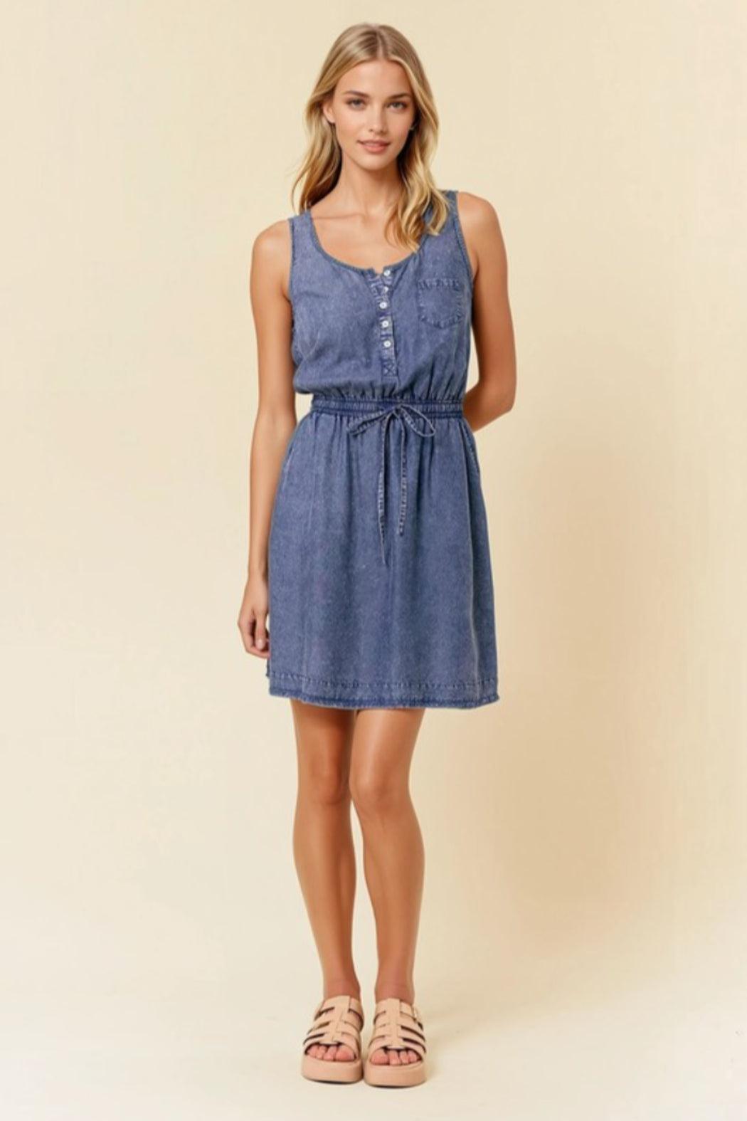 Frayed Hem Denim Dress Product Image