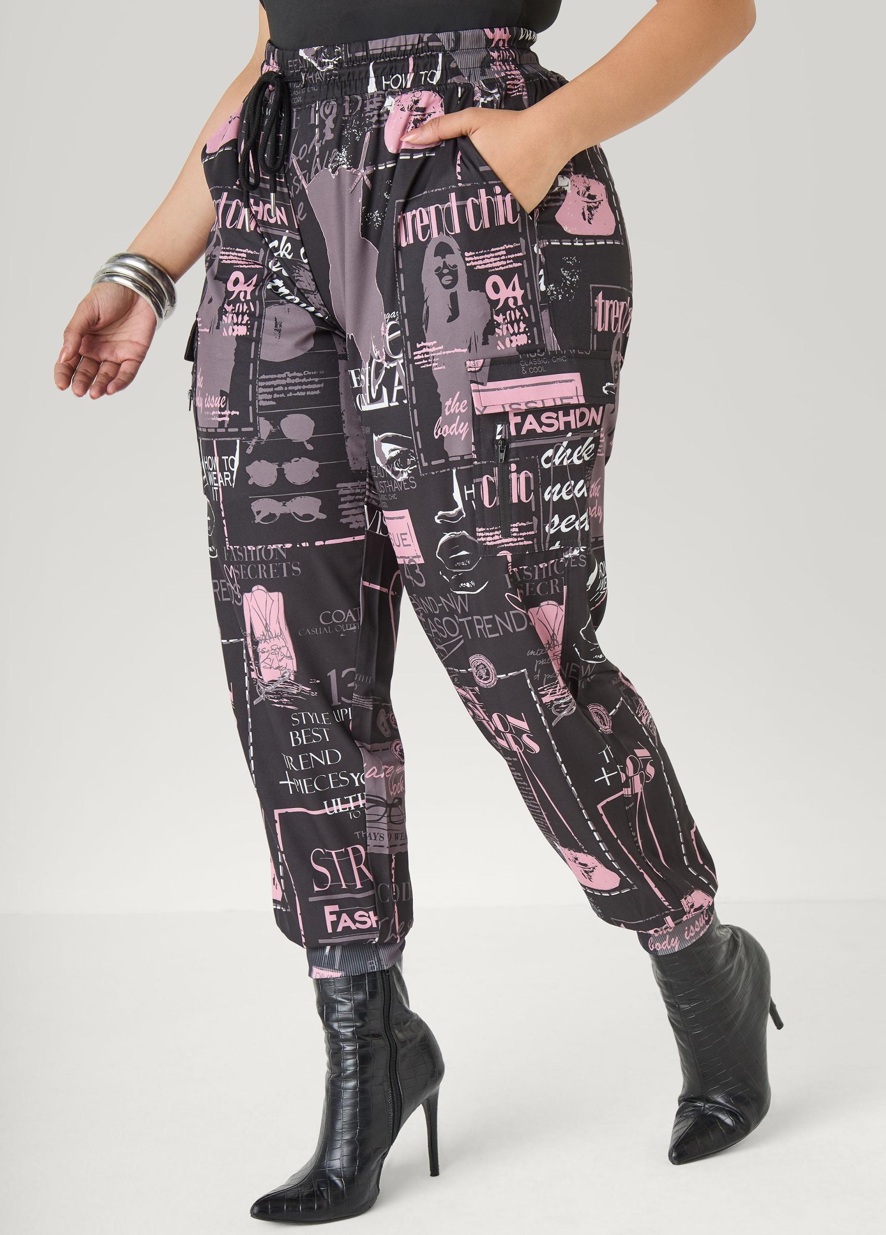 Newspaper Print Cargo Joggers Product Image